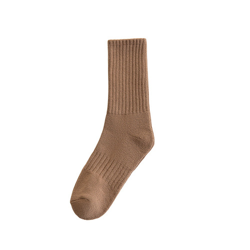 Socks for men and women in autumn and winter solid color thickened warm terry socks towel bottom long socks wholesale