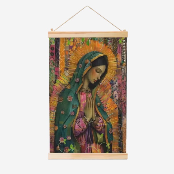 Guadalupe Nuestra Señora de la fábrica de carteles de rollo de madera sólida cuelga pinturas de comercio exterior suministro de almacenamiento Temu