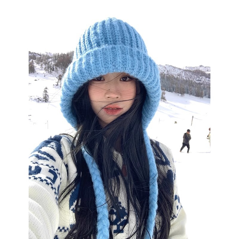 Blue Knitted Hat Children's Winter Big Head Wool Hat Ear Protection Warm Lei Feng Hat Thickened Balaclava Hat Blue Knitted Hat Children's Winter Big Head Wool Hat Ear Protection Warm Lei Feng Hat Thickened Balaclava Hat
