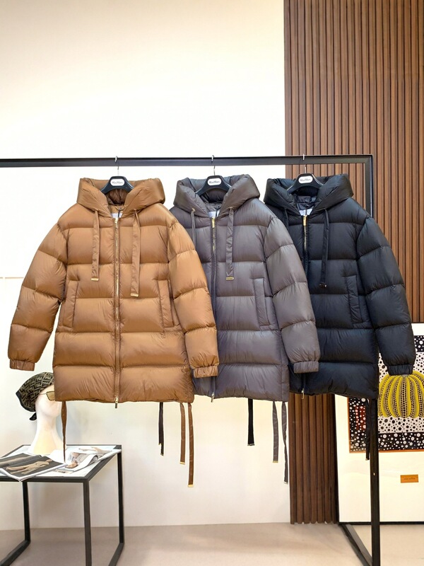 max家尼龙面料中长款细带连帽加厚羽绒服女士冬季保温高端外贸款|undefined
