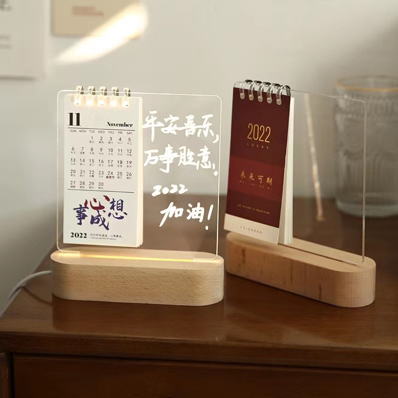 Calendario luminoso puede escribir acrílico calendario base al por mayor calendario de madera calendario personalizado calendario mensual