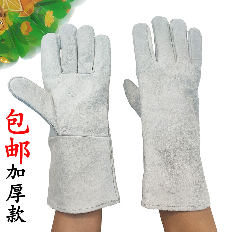 包邮二层牛皮电焊手套 反绒皮长焊工手套 气焊隔热阻燃焊工手套