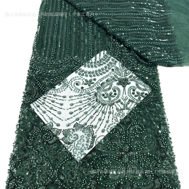 Tubo de perlas bordado sexy vestido de noche de banquete anfitrión vestido de cola de pescado tela de sequilla tela en stock