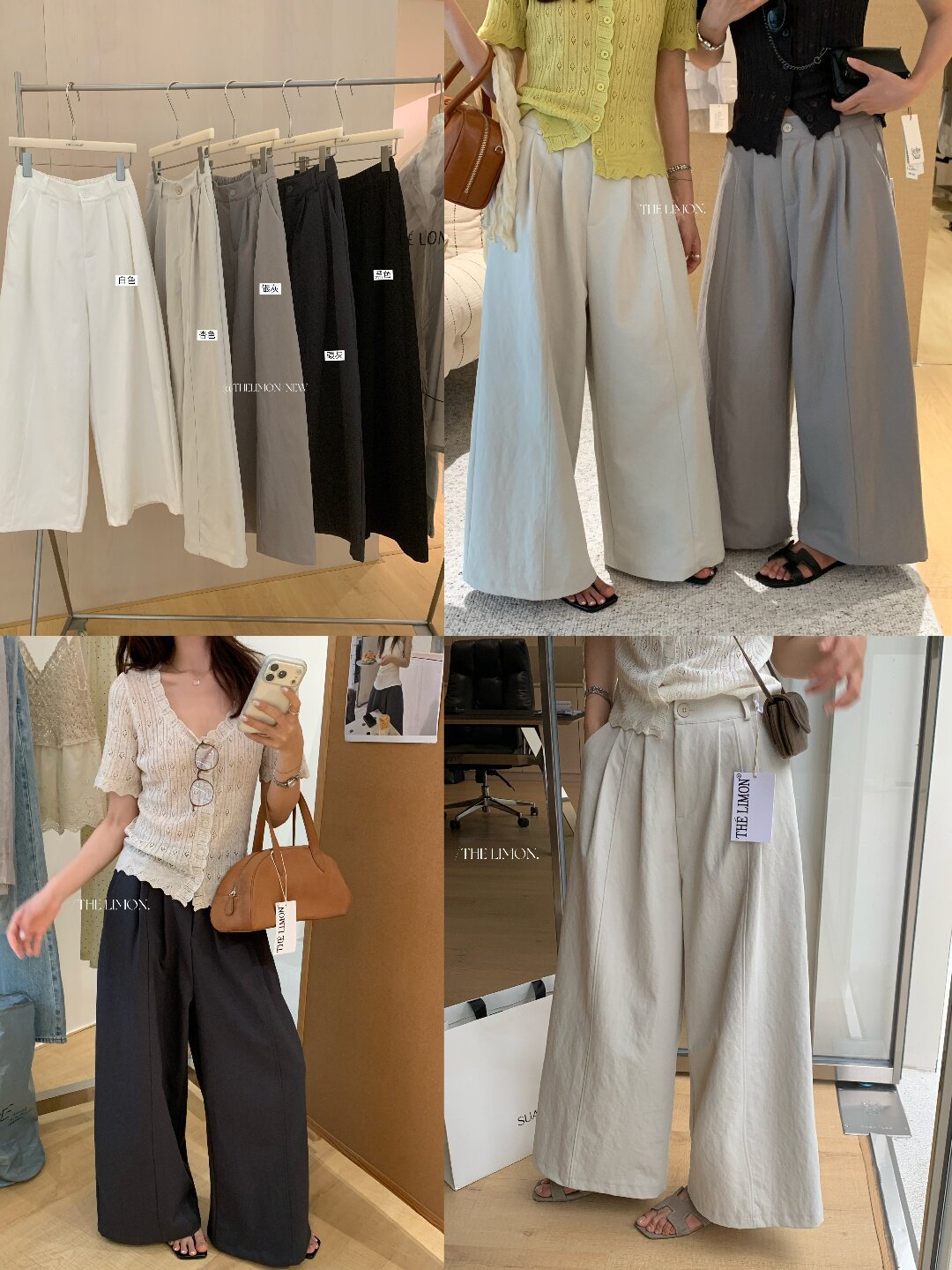 Quần culottes nữ ống rộng cạp cao dáng suông phong cách tối giản — màu đen, Xám cacbon, Xám bạc, màu trắng chi tiết 21
