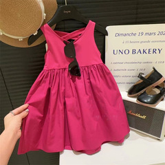 Girls Summer Clothes Children's Cotton Fashionable Dresses 2023 Summer Leaky Back Baby Vest Princess Dress Trendy
