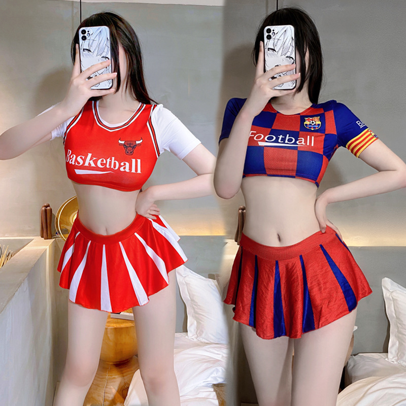Lencería sexy dinámico fútbol estudiante bebé puro deseo uniforme tentación traje dividido cos porristas uniforme
