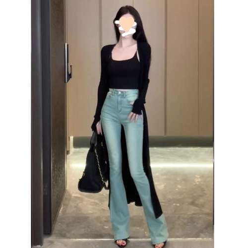 French Black Sheer Ice Silk Knit Collar Dress for Women - Summer Fitted Slimming Elegant High Slit Hip-Length Dress