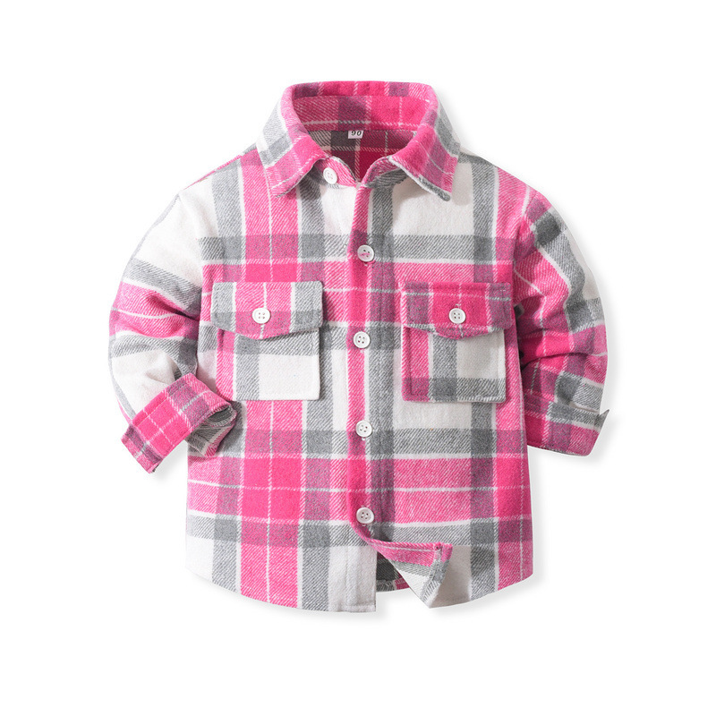 Source manufacturers wholesale boys thick shirt autumn and winter new children's plaid long sleeve button flannel shirt