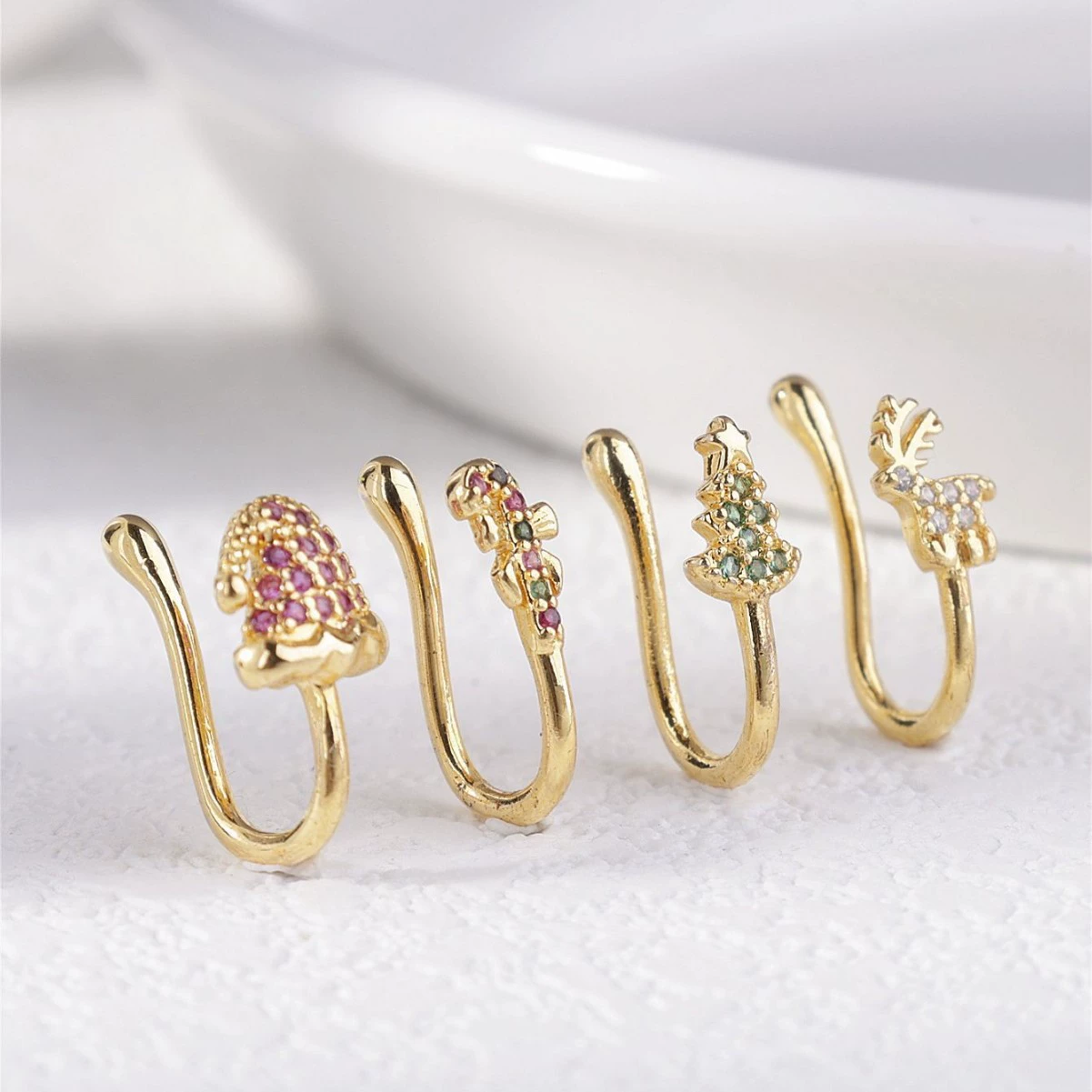 Рождественская серия Зажим для носа Кольцо для носа медная инкрустированная цирконом 18K градусов золотой U-образный поддельный перфорация для носа Зажим для женщин без проколов ювелирные изделия