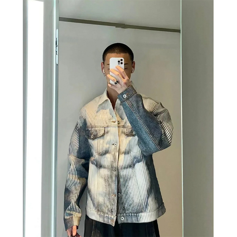 Special Offer! Niche Striped Gradient Abs Digital Print Short Denim Jacket for Men and Women Autumn Trendy Brand Workwear Coat Special Offer! Niche Striped Gradient Abs Digital Print Short Denim Jacket for Men and Women Autumn Trendy Brand Workwear Coat