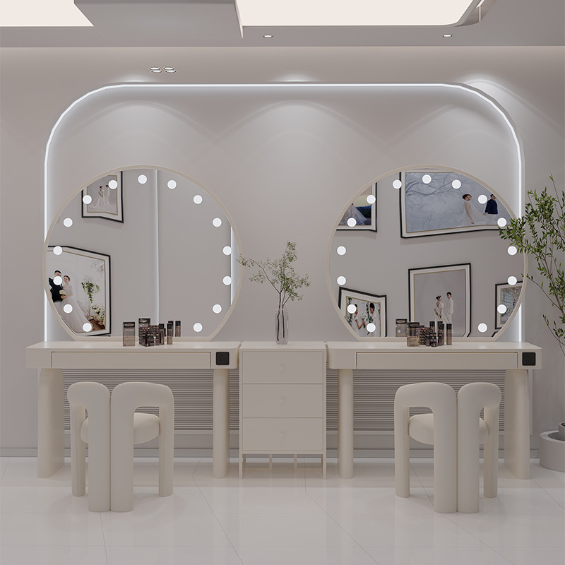 Cream Style Wedding Photo Studio Beauty Salon Makeup Studio Dressing Table with Light Dressing Table Makeup Artist