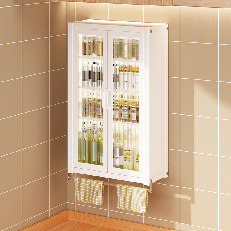 Wall-mounted wall nail-free kitchen storage cabinet dustproof with cabinet door condiment storage rack for condiment storage cabinet