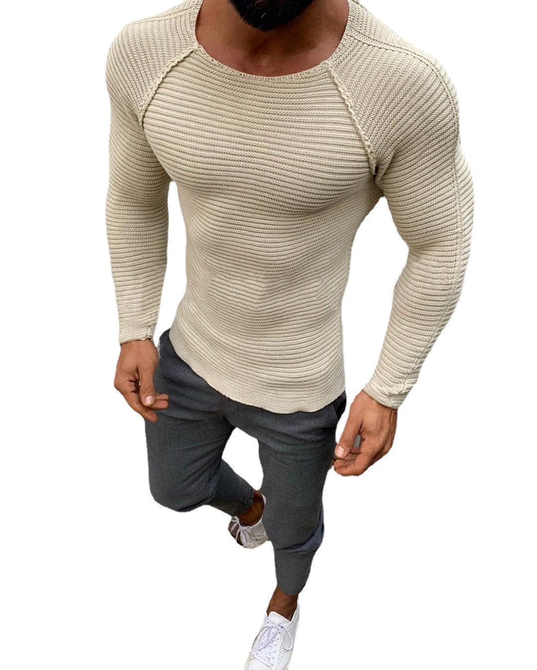 Pull européen à manches longues et col rond pour homme, pull basique, Slim, couleur unie, nouvelle collection automne et hiver 2023_voghion.com