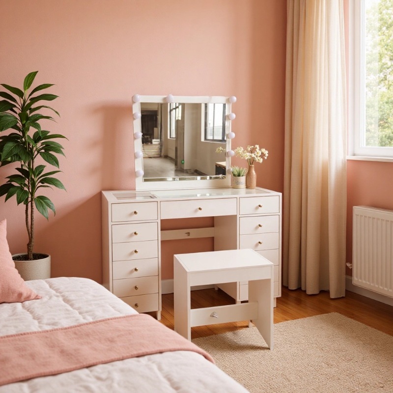 Simple and Modern, with Built-In Drawer Storage, Large Capacity, Light Luxury Nordic Style, Trendy Makeup Vanity for Girls