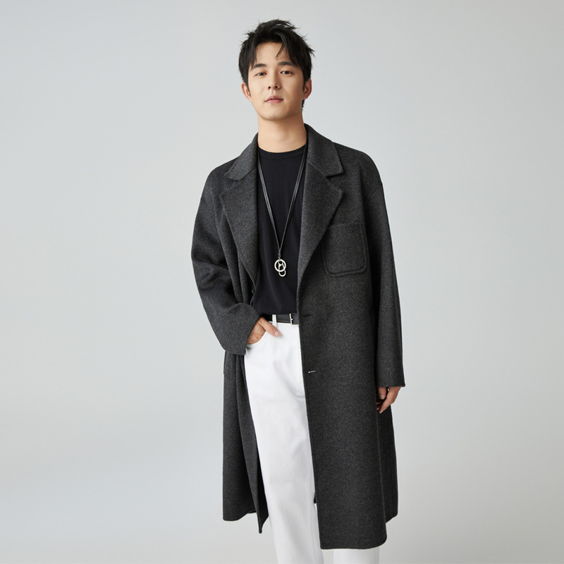 새로운 가을과 겨울 캐시미어 코트 남성용 중장 두꺼운 비즈니스 캐주얼 100 울 코트