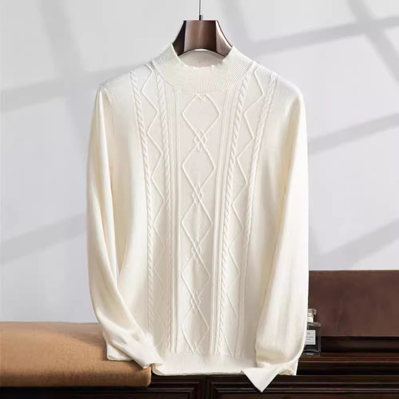 Half turtleneck sweater autumn and winter men's diamond twist new mountain cashmere sweater warm plus size long sleeve bottoming shirt men's clothing Half turtleneck sweater autumn and winter men's diamond twist new mountain cashmere sweater warm plus size long sleeve bottoming shirt men's clothing