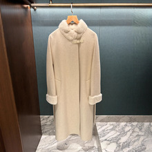 LP风高端水貂毛领羊驼绒大衣双面尼长款羊毛毛呢皮草立领外套女
