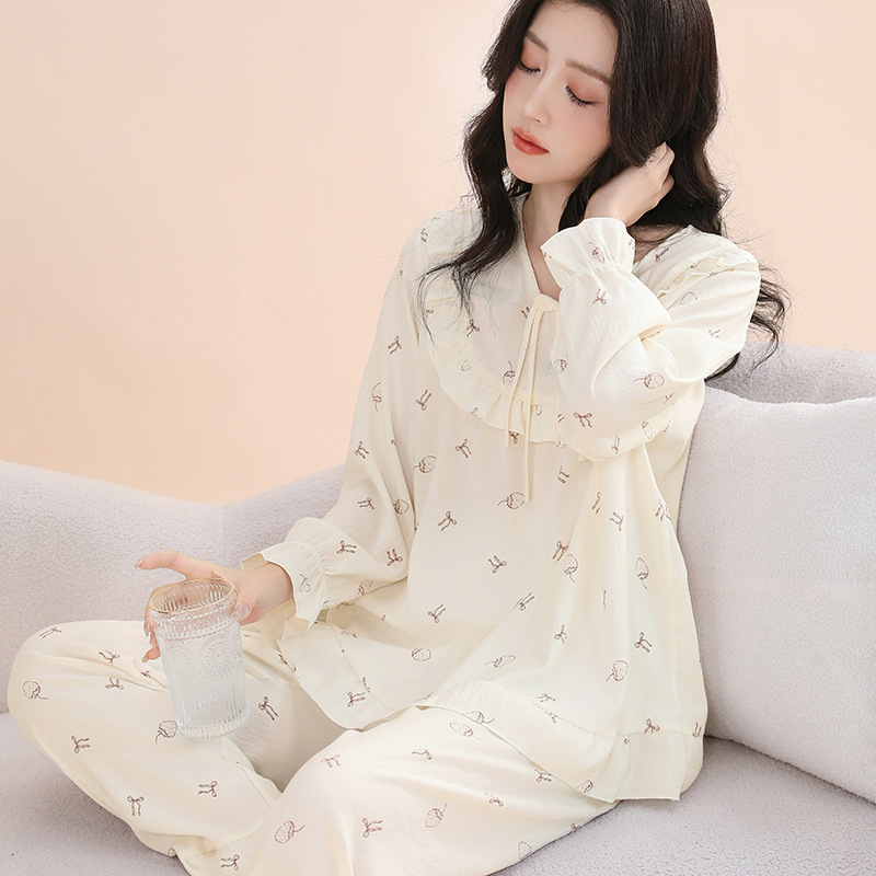 Cloud Cotton Pajamas Women's Long-sleeved Soft and Comfortable suit Spring and Autumn Casual Round Neck Cartoon Flower Home Clothes New Arrival