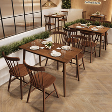 法式复古咖啡西餐厅实木桌椅组合网红奶茶甜品烘焙蛋糕店椅子