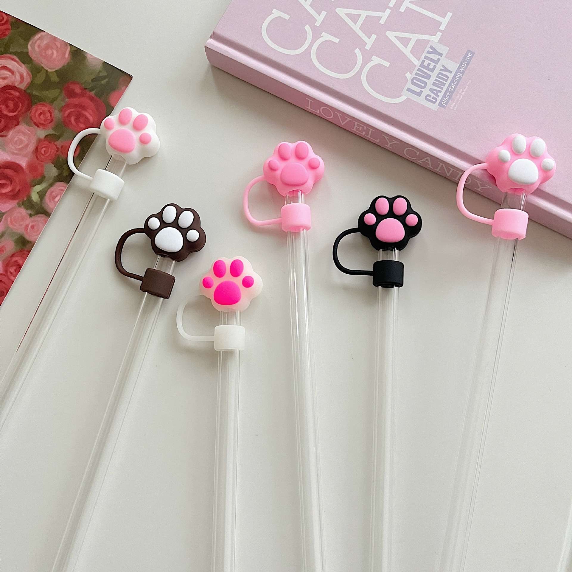 1 Piece Quantity Cute Cartoon Cat Claws PVC Straw Decorative Cap 1 Piece