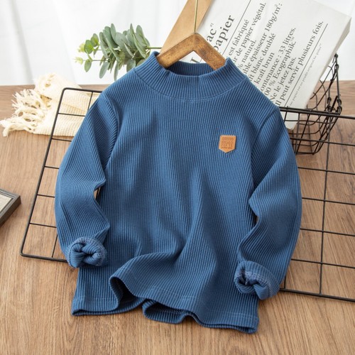 2025 Autumn/Winter Korean Style Knit Sweater for Boys and Girls, Children's Elastic Hoodie, Medium and Tall Collar Sweatshirt, Solid Color for Young Children