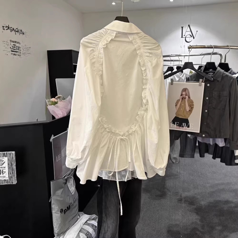 The Latest Le Ave Korean Style 2026 Autumn Waist-Cinching Shirt with Lace-Up and Deep Backless Design, High-End Feel Top The Latest Le Ave Korean Style 2026 Autumn Waist-Cinching Shirt with Lace-Up and Deep Backless Design, High-End Feel Top