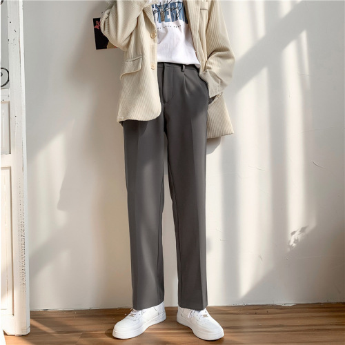 Men's Simple and Elegant Pleated Straight Leg Trousers - Spring and Summer, Korean Style, Trendy Loose Straight Wide Leg Casual Pants