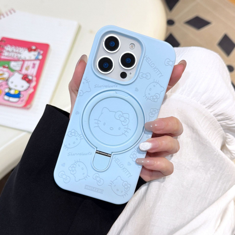 适用苹果iPhone16ProMax液态KT猫手机壳15P磁吸支架13保护套卡通|undefined