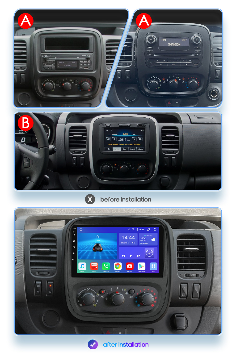 9 inch for 14-21 Renault Trafic 3 Opel Vivaro car Android large screen navigation GPS