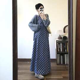26新款法式复古挂脖吊带连衣裙女春夏季感垂感裙子遮肚显瘦A字裙