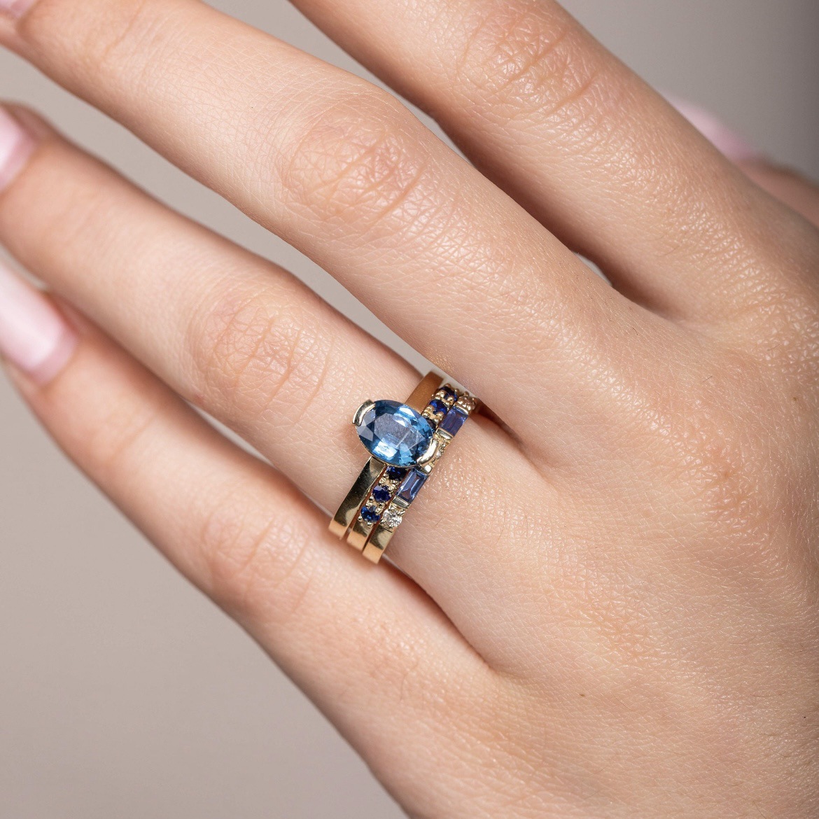 Inlaid Topaz Women's Ring Three-piece Ring Set