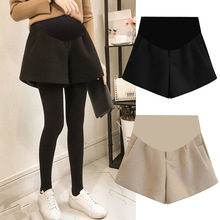 孕妇短裤毛呢春秋冬简约时尚宽松潮妈阔腿孕妇托腹短裤靴裤