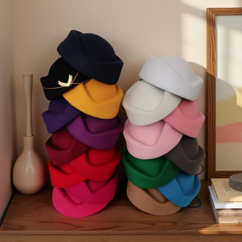 Multicolor Stewardess Ceremonial Hat Band Performance Hat Waiter Hotel Lady Fashion Versatile Beret Woolen Hat Multicolor Stewardess Ceremonial Hat Band Performance Hat Waiter Hotel Lady Fashion Versatile Beret Woolen Hat