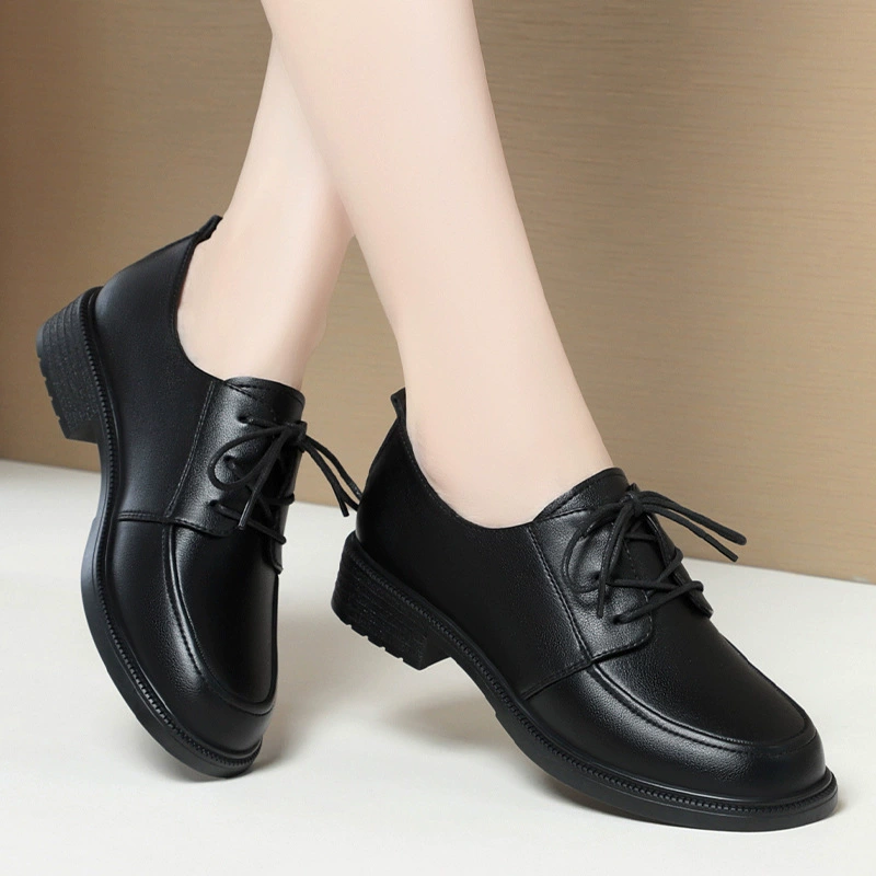 Кожаные Туфли На Шнуровке Для Женщин, новинка весны 2024 года, женская обувь из мягкой кожи, пригородные одиночные туфли с мягкой подошвой, материнская обувь, черная Рабочая обувь