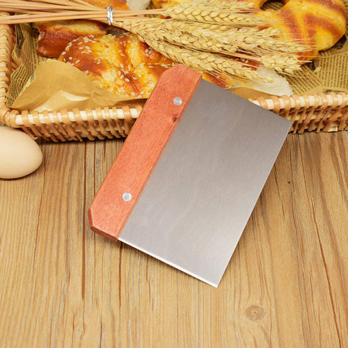 Stainless Steel Cutting Knife Wooden Handle Flour Cutter Single-Sided Rice Noodle Scraper Dough Cutter Rectangular Baking Scraper 