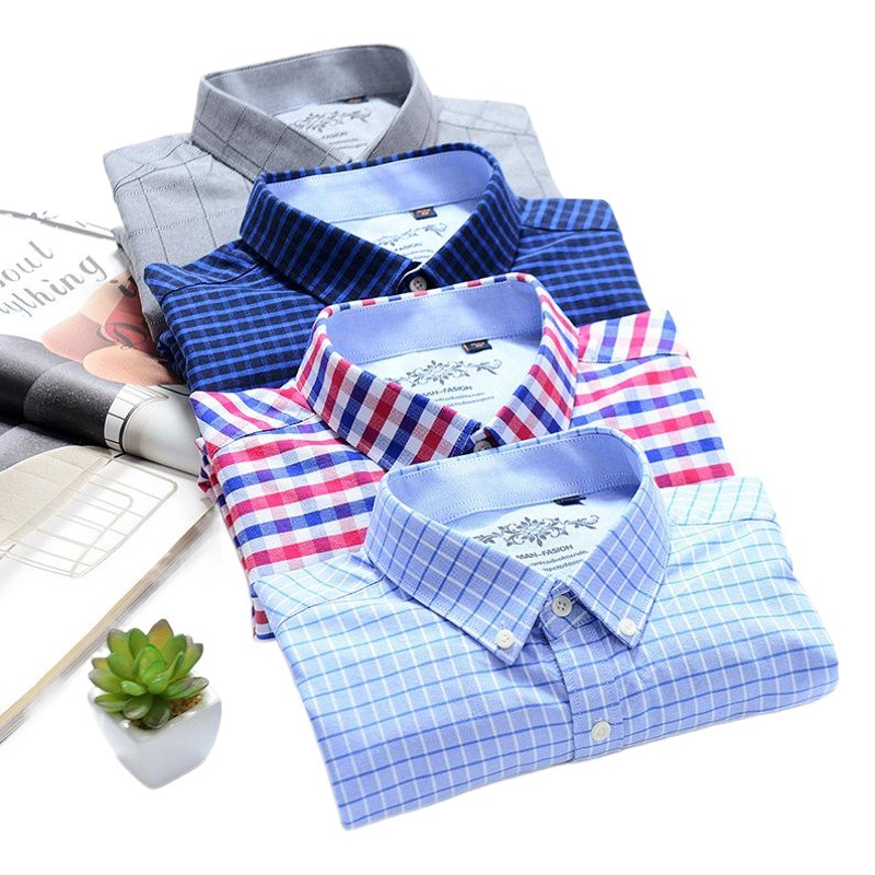 2024 primavera Oxford camisa tejida de manga larga camisa casual joven y de mediana edad camisa de moda todo fósforo ropa de hombre en stock al por mayor