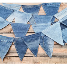田园牛仔布气氛布置三角旗子 家居节日装饰挂旗 户外露营帐篷吊旗