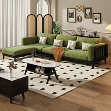 法式复古实木沙发绿色直排双三人黑色北欧客厅家用组合沙发小户型