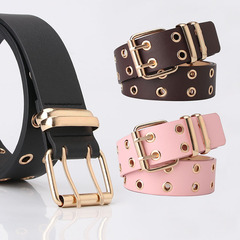 European and American cross-border fashion double pin buckle double exhaust eye belt for women jeans belt ins style simple belt wholesale
