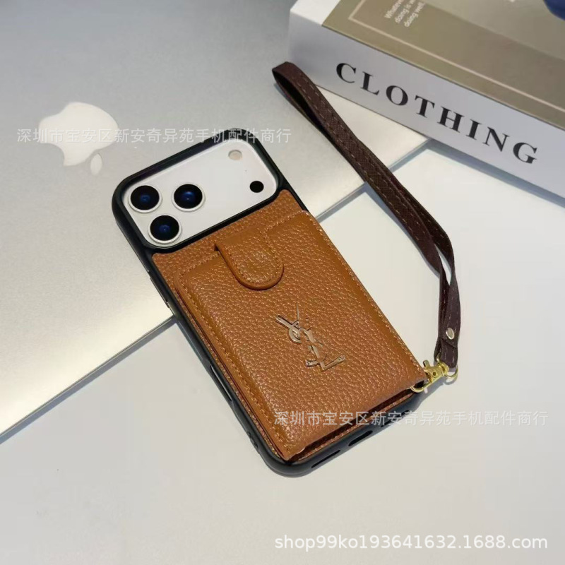 简约卡包荔枝纹皮质手机壳轻奢适用iPhone17Promax苹果手机保护套|undefined
