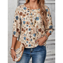 L 24332 V-neck Printed Loose Women's Shirt V ��ӡ������Ů��