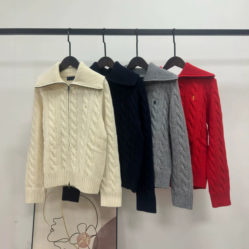 Raf Women's Classic Navy Collar Wool Cashmere Cardigan Long Sleeve Knit Sweater Loose Casual Cable Knit Top for Women