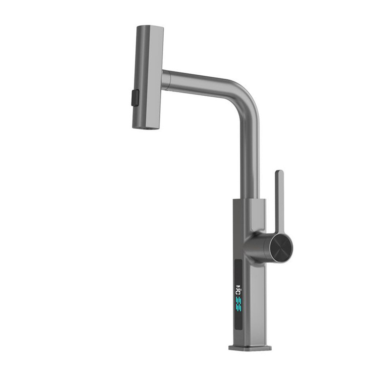 Gun Gray flying rain waterfall intelligent digital display pull three-mold water outlet kitchen vegetable basin sink bar counter multi-function faucet
