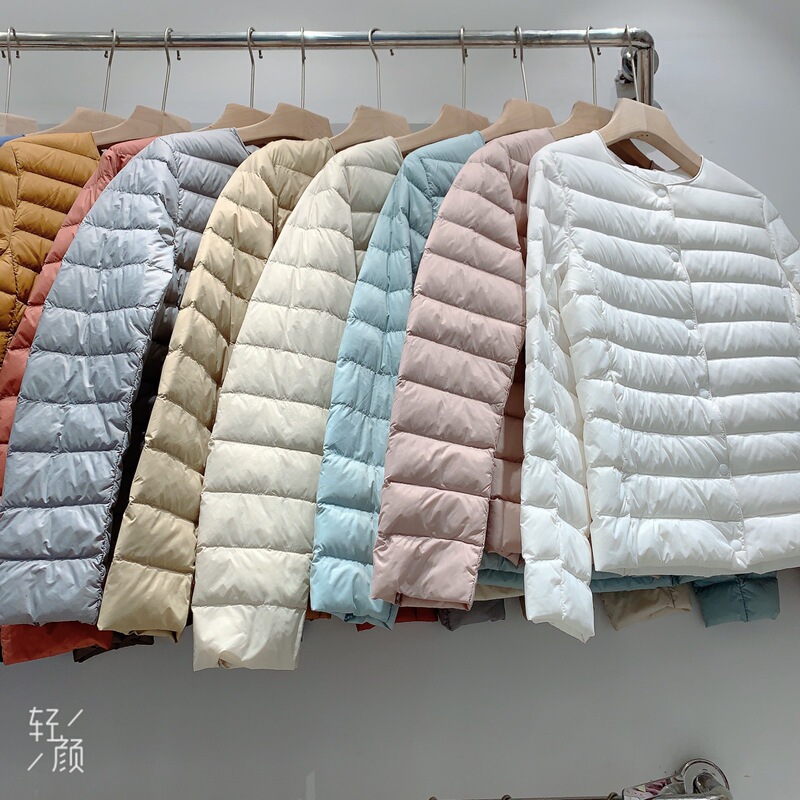 New Cross-Border Style Round Neck/V-Neck down Jacket for Women, Warm and Lightweight, Short Style Without Collar, Slim Fit Trendy Inner Layer Jacket