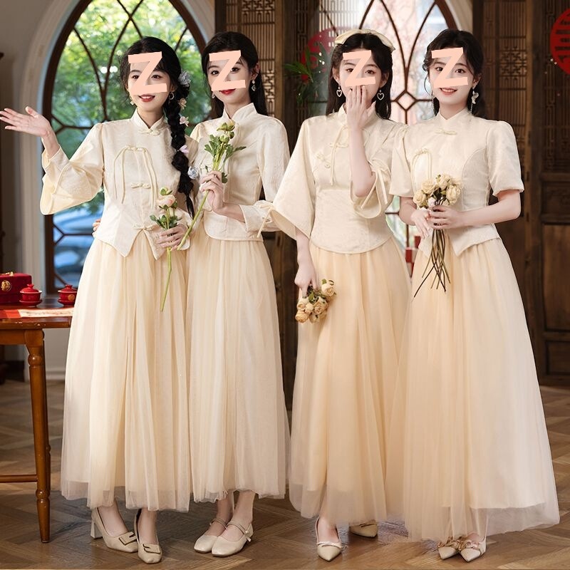 Chinese-Style Bridesmaid Dresses 2026 New Champagne Color Slimming National Style Sister Dresses Bridesmaid Group Plus Size Xiuhe Elegant Gowns