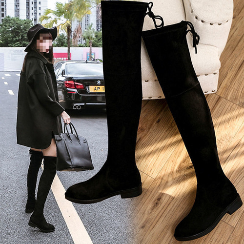 Women's Knee-High Slimming Elastic Boots 2025 Autumn/Winter Flat Fleece Lined Over-the-Knee Boots