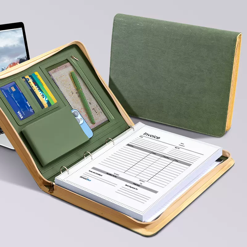 跨境A4多功能皮质活页文件夹定制商务资料经理夹办公谈单本拉链包