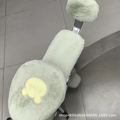 Winter universal seat cushion electric car three-piece high-value battery car seat cushion plush padded warm four-season flannel (Electric car cushion) - matcha-green-front-seat-rear-seat-backrest