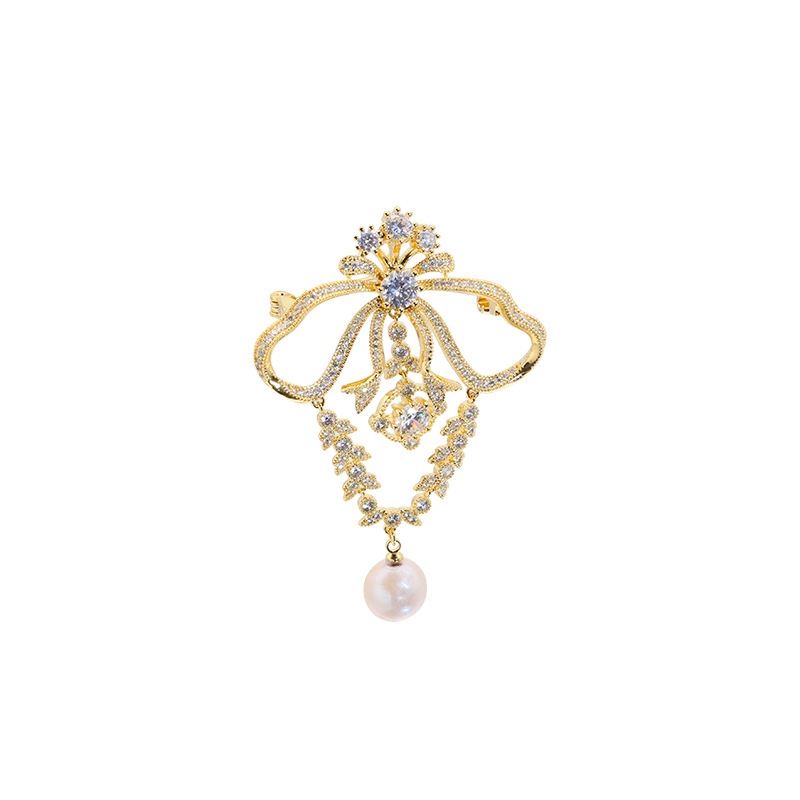 Luz de lujo natural perla broche nicho de alto grado estilo Palacio ramillete 18K chapado en oro color-preservar elegante pin Accesorios image 5