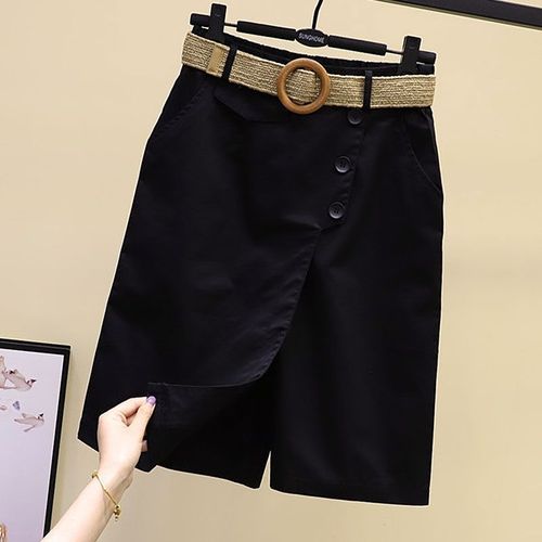 2024 Summer Elastic Waist Wide Leg Pants Skirt New Korean Style Fashion Casual Straight Leg Five-Finger Pants High-Waist Skirt Pants